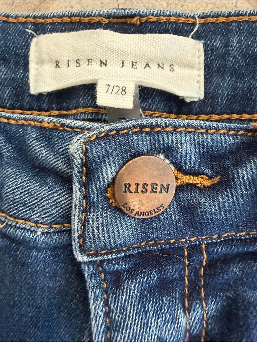 Risen Los Angeles High Rise Skinny Jeans 7/28 Dark Wash Distressed Pockets